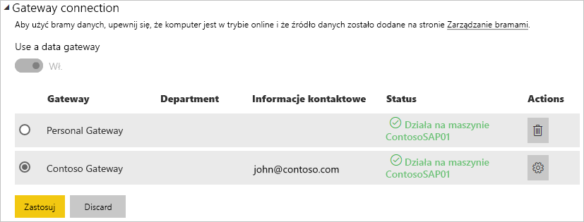 Screenshot displays the users in the Gateway connection dialog.