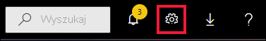 Zrzut ekranu przedstawiający pasek menu usługi Power BI. Pole Wyszukiwania i kilka przycisków ikon są widoczne. Ikona koła zębatego jest wywoływana.