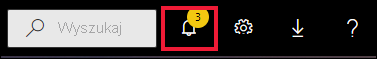 Zrzut ekranu przedstawiający pasek menu usługi Power BI. Pole Wyszukiwania i kilka przycisków ikon są widoczne. Zostanie wywołana ikona powiadomienia.