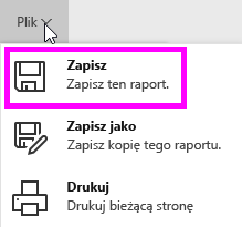 Zrzut ekranu przedstawiający opcję Zapisz ten raport.