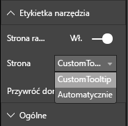 Zrzut ekranu przedstawiający okno dialogowe Etykietka narzędzia strony raportu.