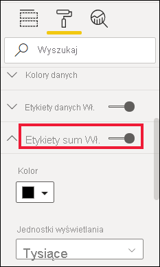 Zrzut ekranu przedstawiający suwak Total label (Łączna etykieta) ustawiony na Wartość Włączone.