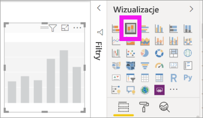 Zrzut ekranu przedstawiający okienko Wizualizacje i pusty skumulowany wykres kolumnowy.