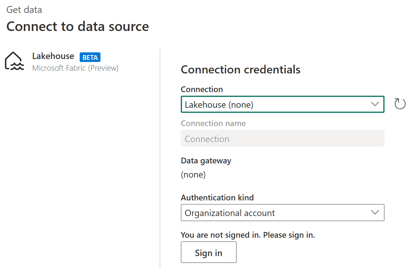 Screenshot of the connect to data source screen.