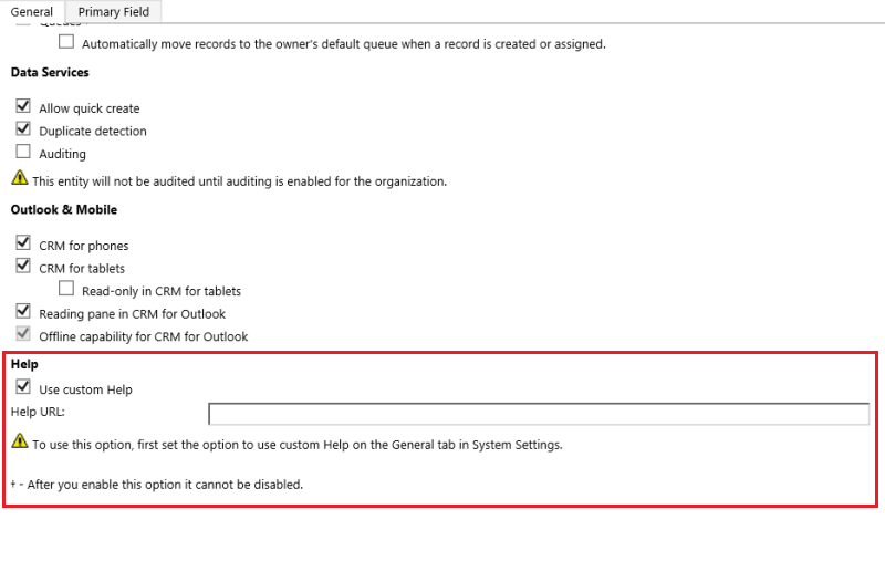 Pomoc niestandardowa na poziomie encji w programie Dynamics CRM