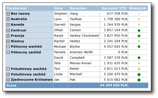 Raport ze wskaźnikami różnych rozmiarów