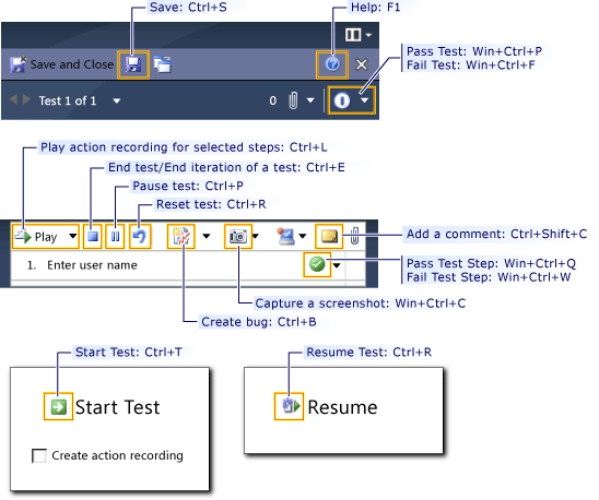 Skróty klawiaturowe w programie Test Runner