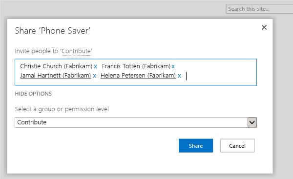 Wybierz grupę programu SharePoint i dodać użytkowników