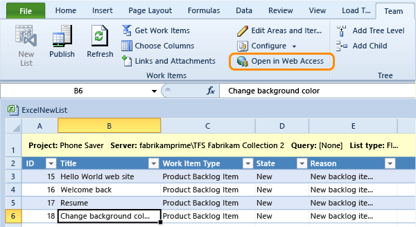 Otwórz element roboczy w TWA z programu Excel