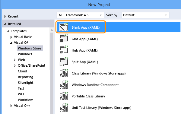 Tworzenie pustej aplikacji Sklepu Windows (XAML)