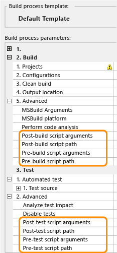 Parametry skryptu na domyślnego szablonu