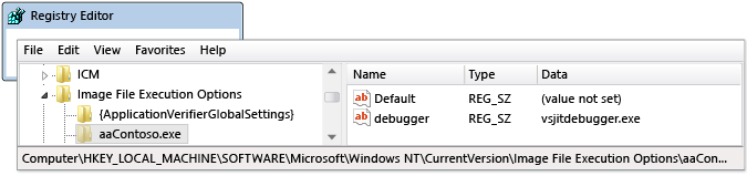 Automatyczne debuger Uruchom wpisu w regedit.exe