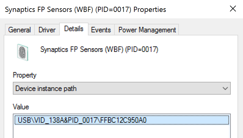 Device Properties device instance path illustration