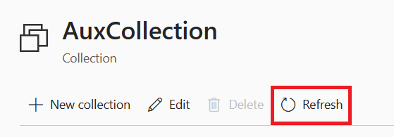 Screenshot of the collection details page with the refresh button highlighted.