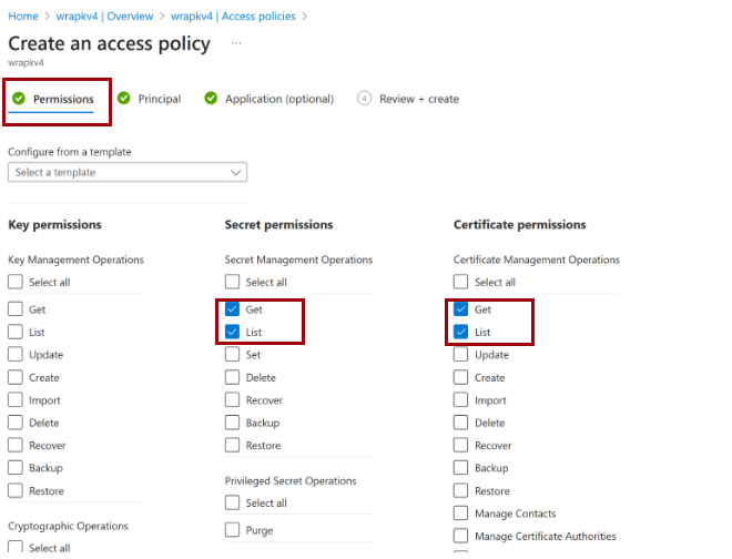 Zrzut ekranu przedstawiający sposób dodawania zasad dostępu dla magazynu kluczy platformy Azure.