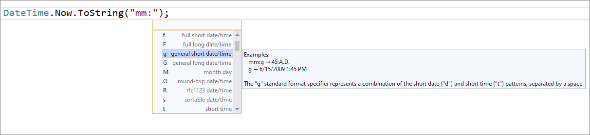 Uzupełnianie funkcji IntelliSense w okienku DateTime i TimeSpan