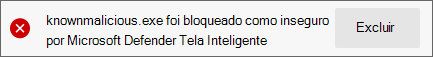 Microsoft Defender SmartScreen bloquea notificação para arquivo com reputação maliciosa