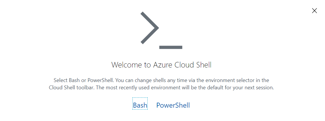 Captura de ecrã a mostrar o pedido de Cloud Shell do Azure.