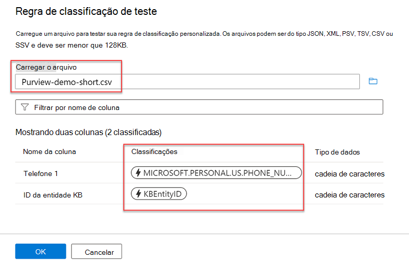 Ver classificações aplicadas após carregar um ficheiro de teste