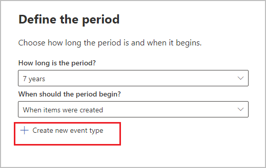 Criar um novo tipo de evento para um rótulo de retenção