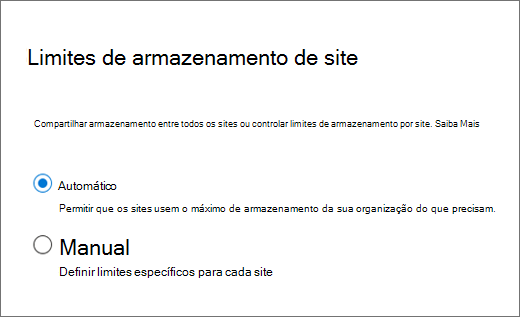 Gerenciar limites de armazenamento de sites