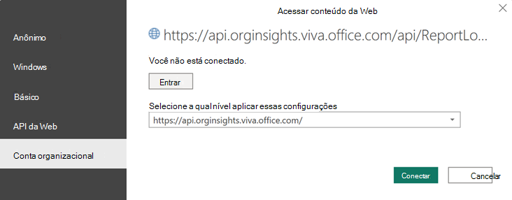 Captura de tela mostrando a entrada no Power BI na guia Conta organizacional