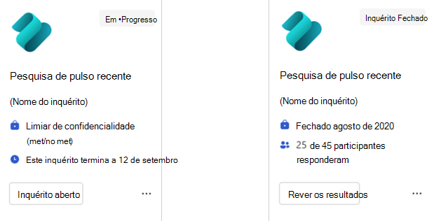 Captura de ecrã a mostrar os estados In-Progress e Inquérito Fechado para a ação Pulse Recente card.