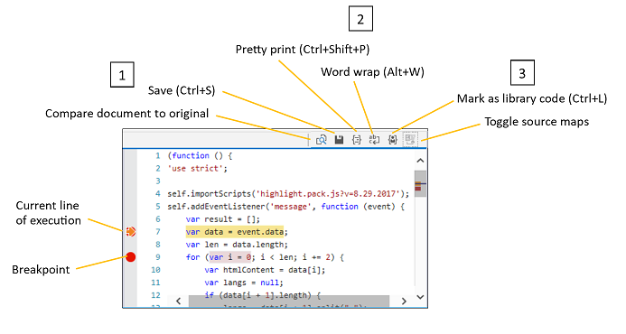 Debug window commands