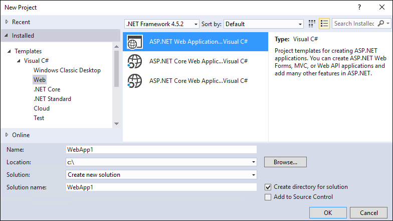 Visual Studio New Project dialog