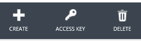 Captura de tela das opções e ícones Criar, Acessar Chave e Excluir no namespace do barramento de serviço com foco na opção Criar.