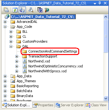 Adicionar uma subpasta chamada ConnectionAndCommandSettings