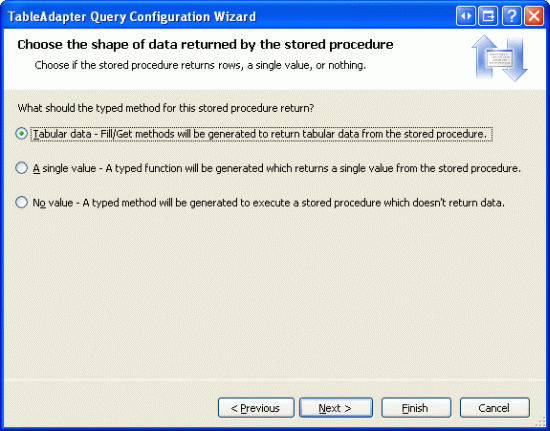 Indique que o procedimento armazenado retorna dados tabulares