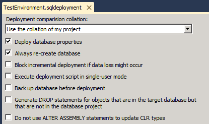 Na página Nome do arquivo .sqldeployment, defina as propriedades de implantação para corresponder aos requisitos do ambiente de destino e salve o arquivo.