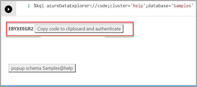 Captura de tela da autenticação do Azure Data Explorer.