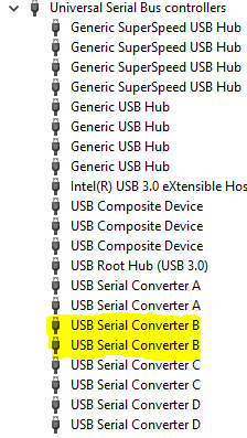 gerenciador de dispositivos com dois conversores serial B