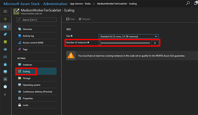 Definir instâncias para dimensionar em funções de Serviço de Aplicativo no portal de administrador do Azure Stack Hub