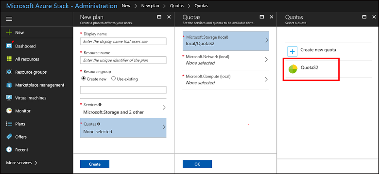 Atribuir a cota para um novo plano no Azure Stack Hub