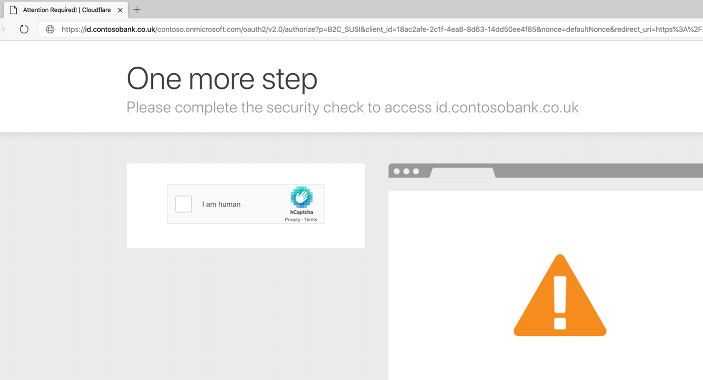 Captura de tela do WAF do Cloudflare impor CAPTCHA.