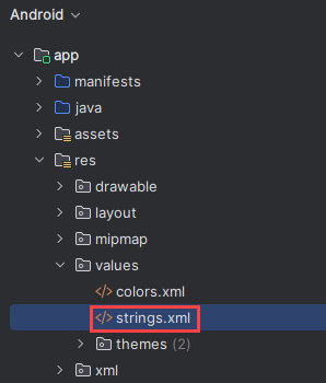 Captura de tela do arquivo xml de cadeias de caracteres do aplicativo.