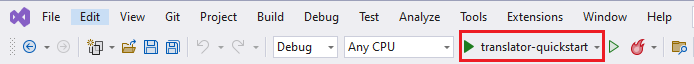 Captura de tela do botão Executar programa no Visual Studio.