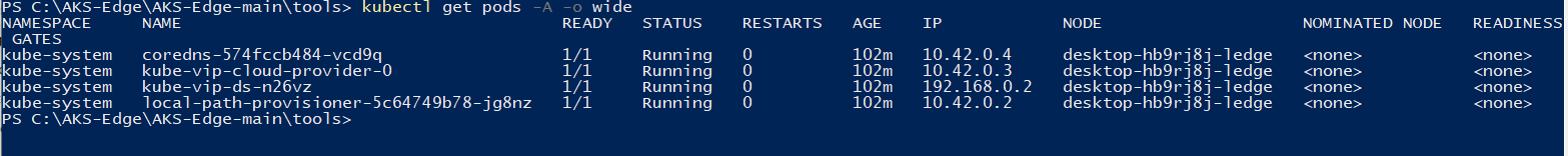 Captura de tela mostrando todos os pods em execução.