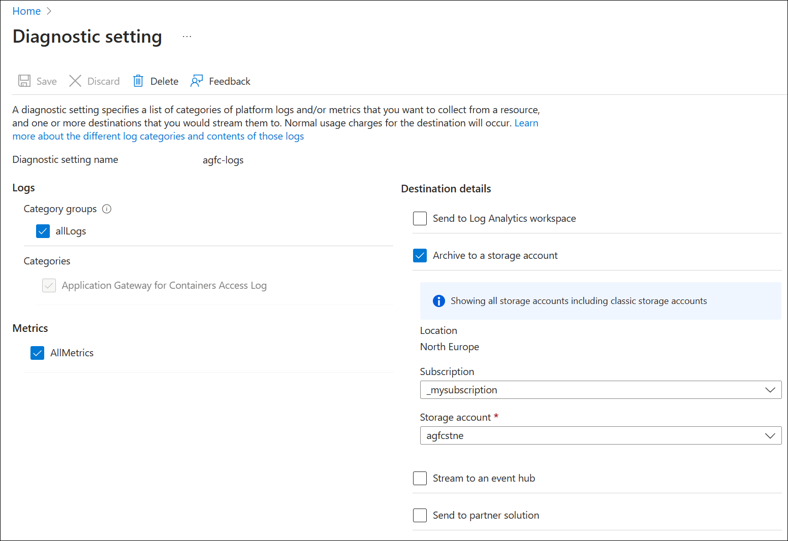 Configurar logs de diagnóstico