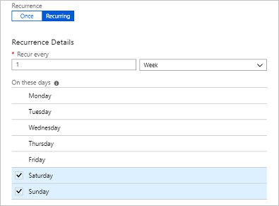 Definir agendamento recorrente de fim de semana