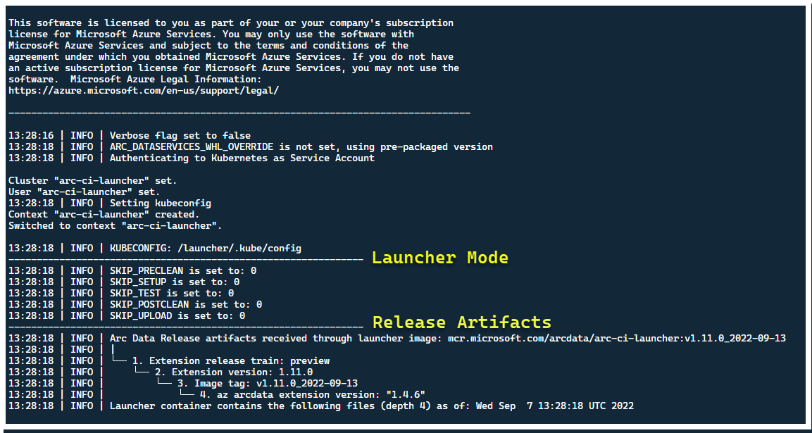 Uma captura de tela do terminal do console após o iniciador ser iniciado.