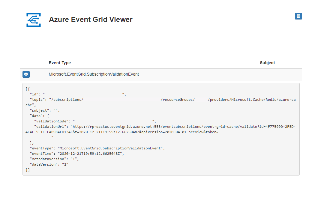 Visualizador da Grade de Eventos do Azure.