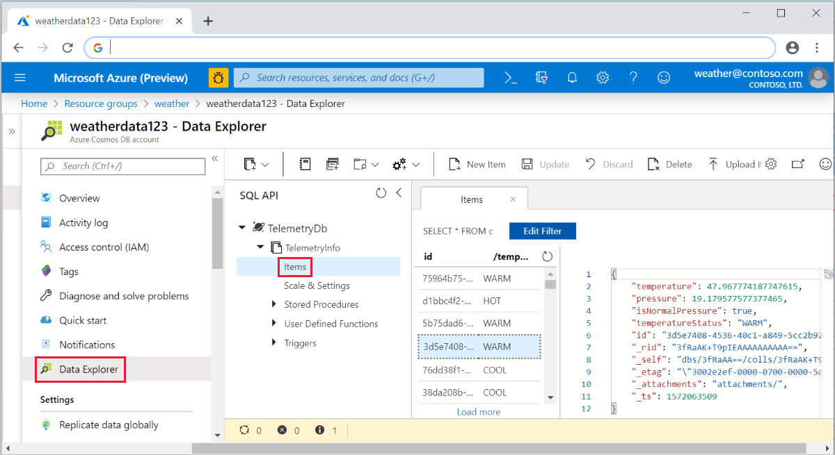 Data Explorer do Azure Cosmos DB