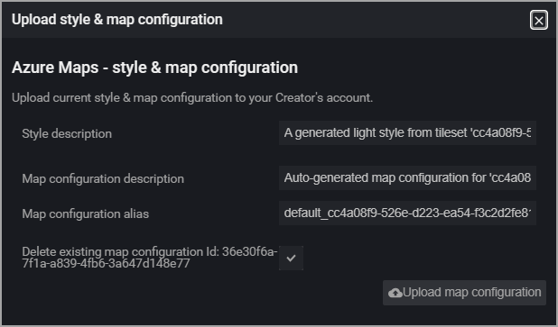 Uma captura de tela da caixa de diálogo Carregar estilo e configuração de mapa no editor de estilo visual.