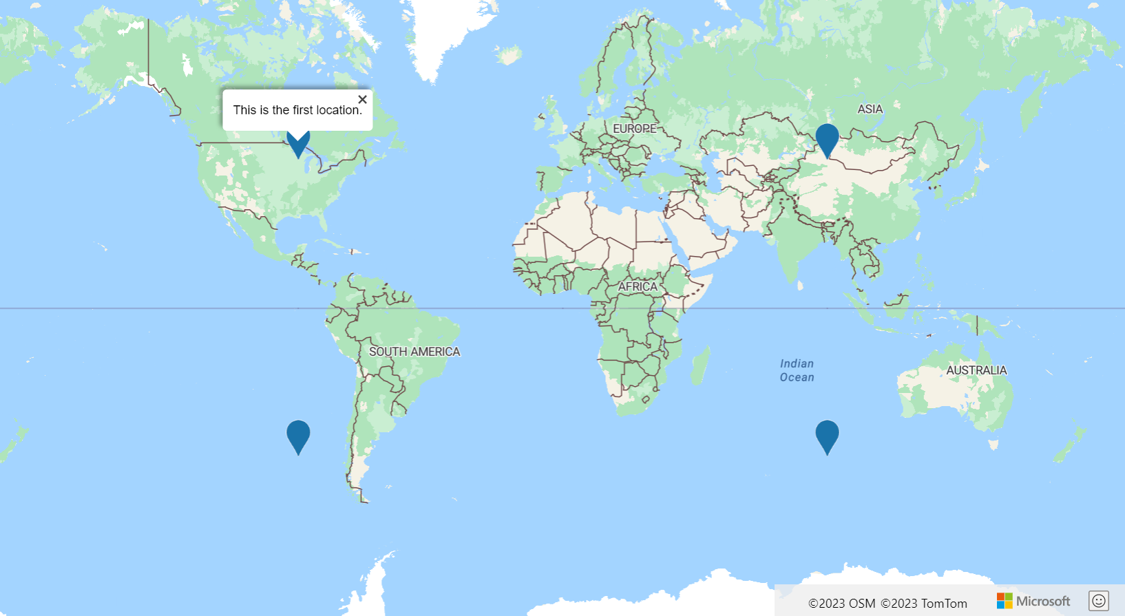 Uma captura de tela mostrando um mapa com pop-ups acessíveis.