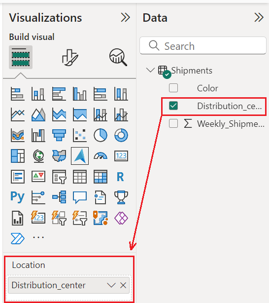 Uma captura de tela mostrando o campo de localização no Power BI Desktop.