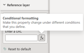 Captura de tela mostrando a seção de camadas de referência ao usar DAX para entrada de URL.